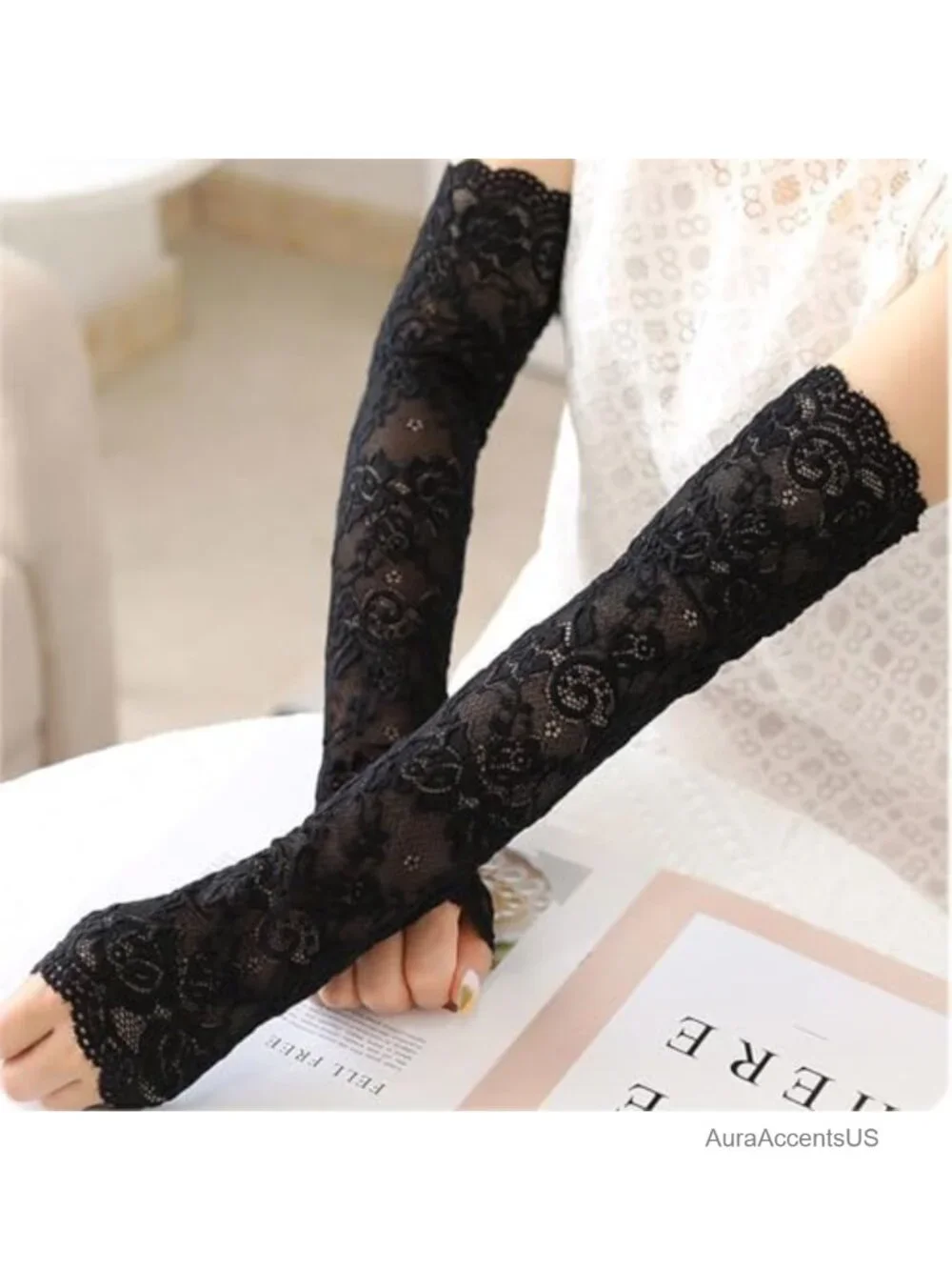 Elegant Women's Long Lace Gloves Fingerless Floral UV Protection Arm Sleeves